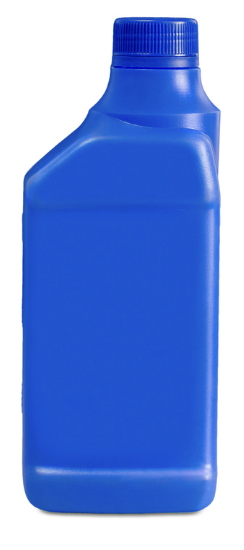 Envase plástico rectangular de 1 litro fabricado en polietileno de alta densidad (PEAD) para almacenamiento y transporte de líquidos.