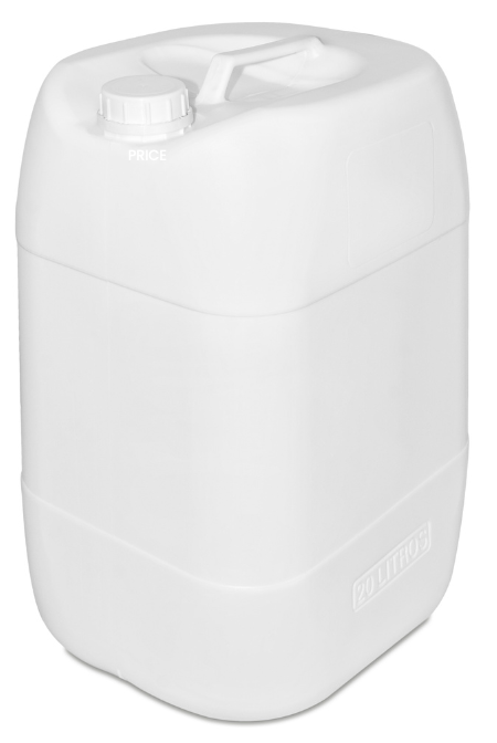Envase plástico industrial AG-20 de 20 litros fabricado en polietileno de alta densidad (PEAD) para almacenamiento de químicos y líquidos.